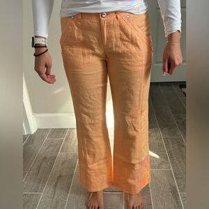 INC International Concepts Orange Flare Wide Leg Linen Pants